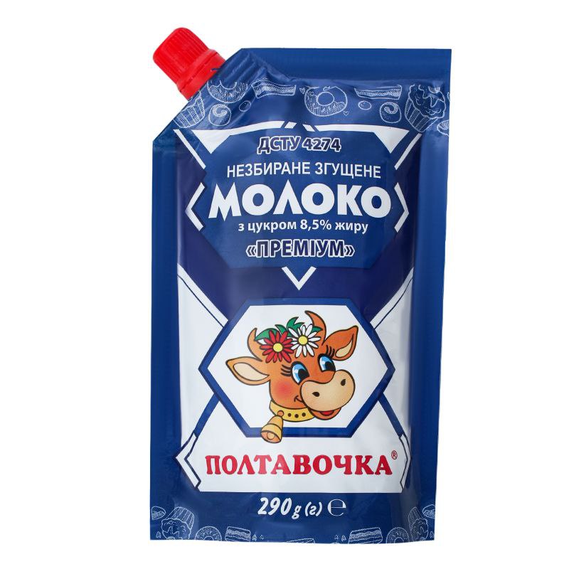 Молоко незбиране згущене з цукром Полтавочка Преміум 8,5% дой-пак 290г